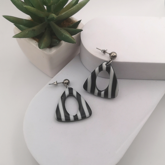 Black And White Stripes Polymer Clay Earrings