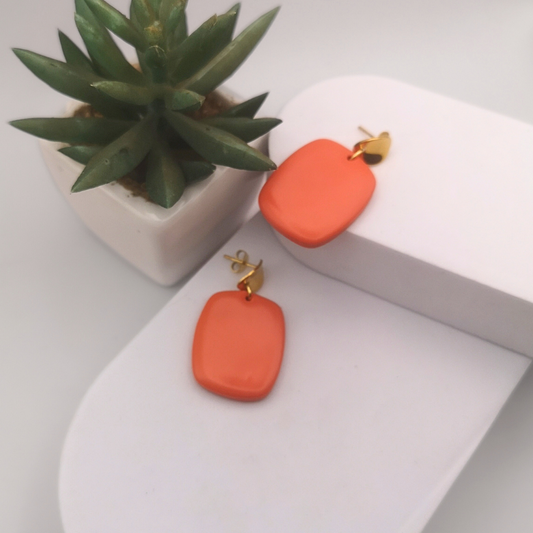 Orange Square Polymer Clay Earrings