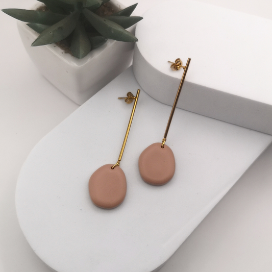 Elegant Gold-Tone Bar and Blush Off Round Drop Earrings