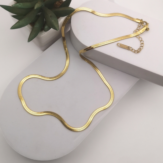 Gold Plated Stainless Steel Herringbone Necklace 