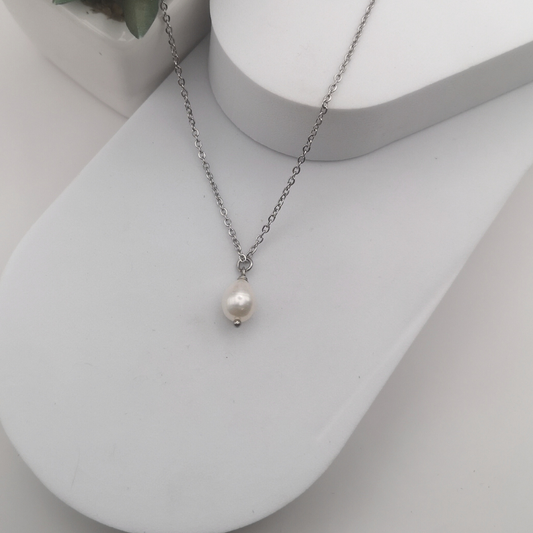 White Freshwater Pearl Stainless Steel Necklace