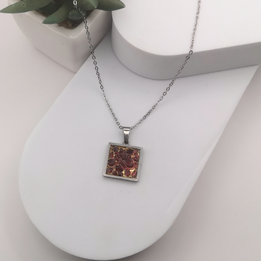 Crushed Red Garnet Stainless Steel Necklace