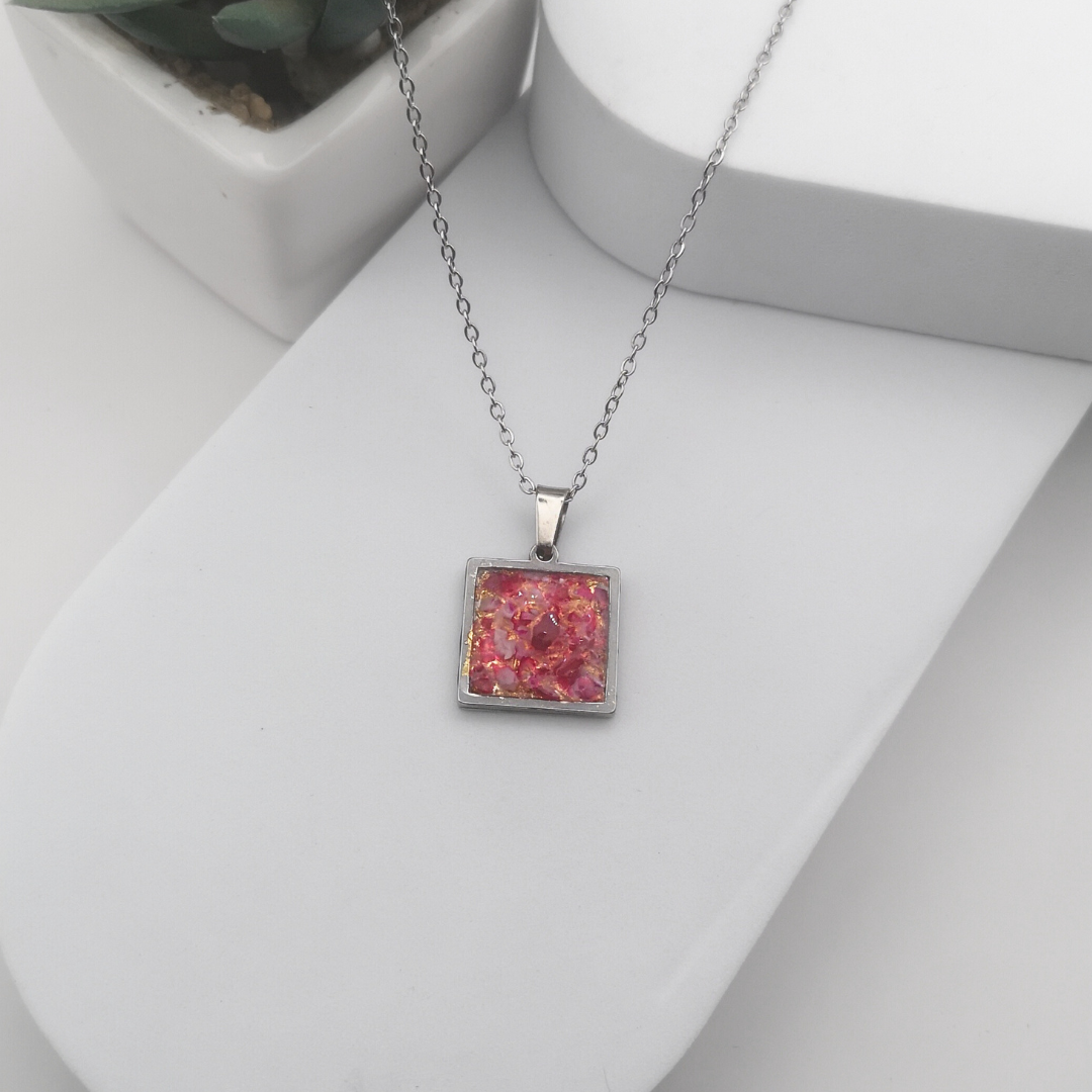 Crushed Pink Agate Stainless Steel Necklace