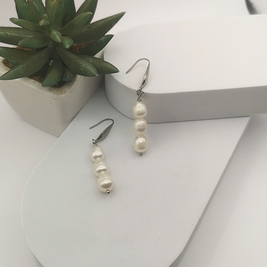 White Freshwater Pearl Drop Earrings