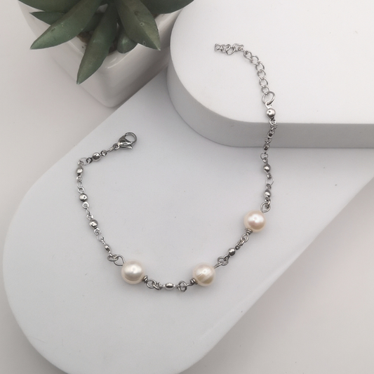 White Freshwater Pearls Stainless Steel Bracelet