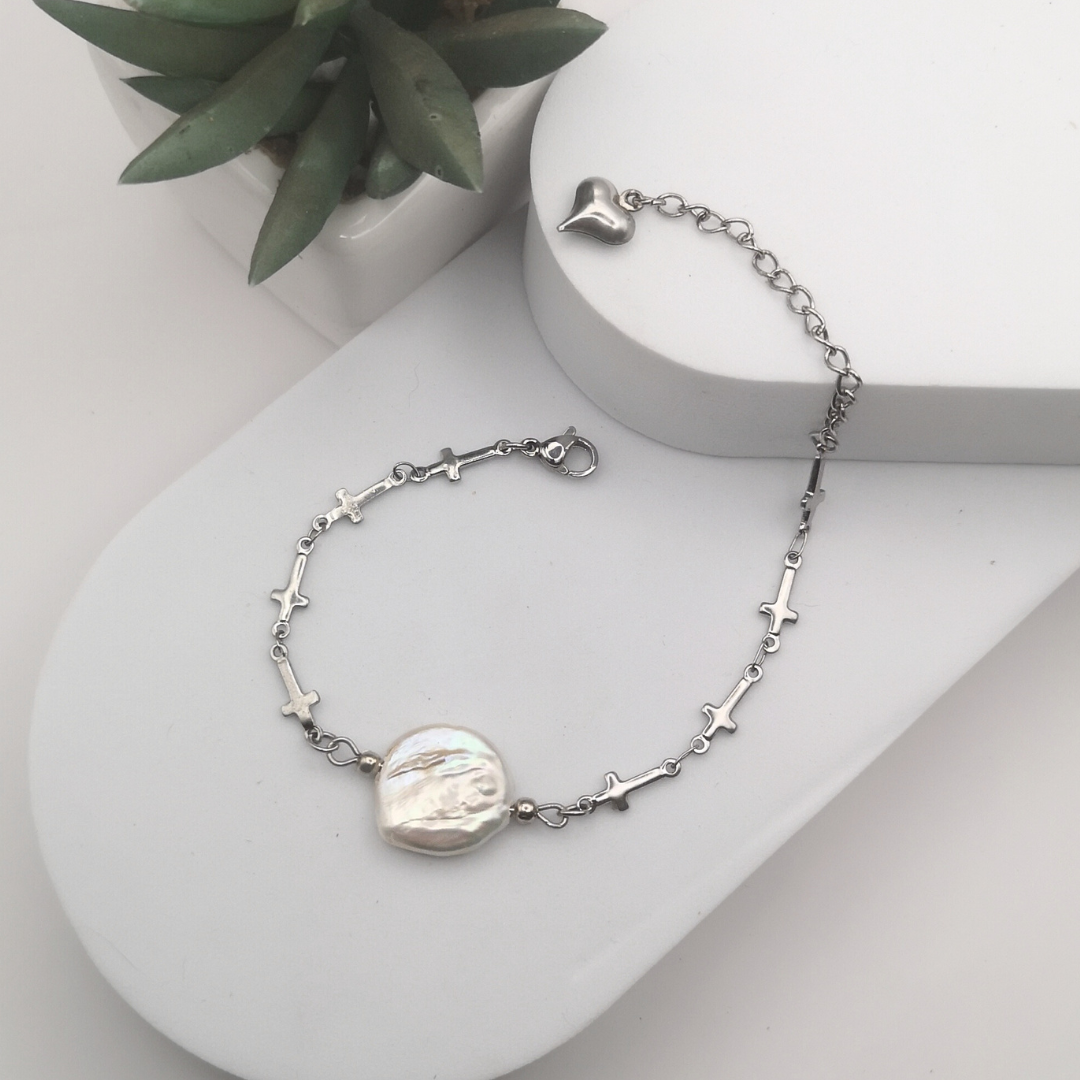 Freshwater Coin Pearl Stainless Steel Bracelet - Kiooinsitu