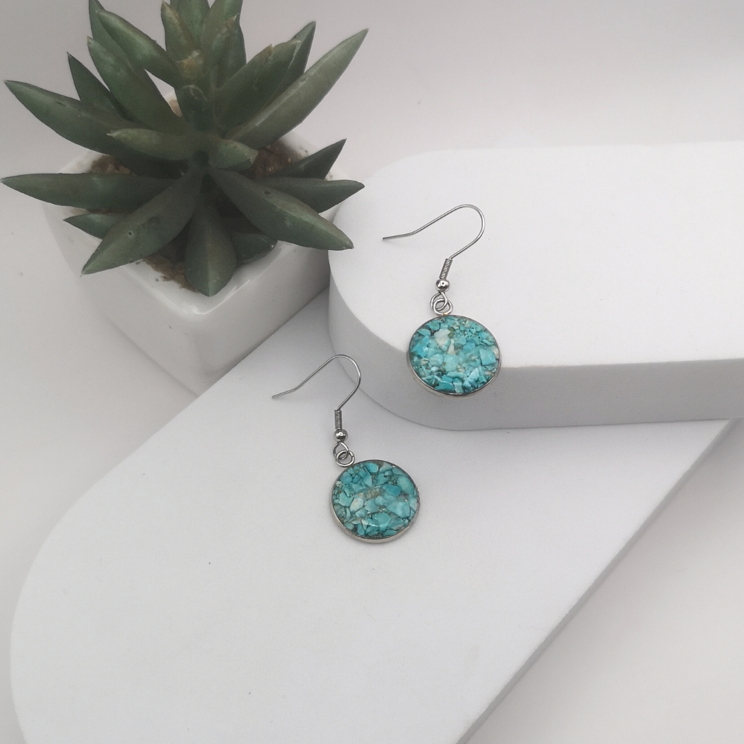 Crushed Turquoise Stainless Steel Drop Earrings