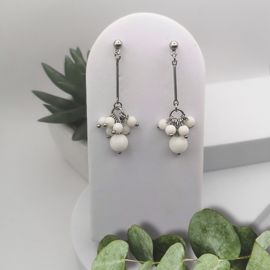 Experience timeless beauty with our Natural White Stone Stainless Steel Dangle Earrings.