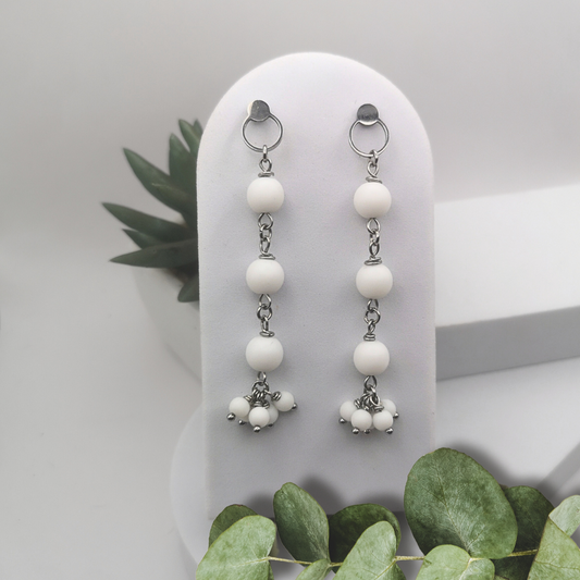 Exude elegance and style with our Natural White Stone Stainless Steel Dangle Earrings