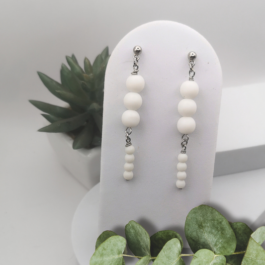 Natural White Stone Stainless Steel Dangle Earrings