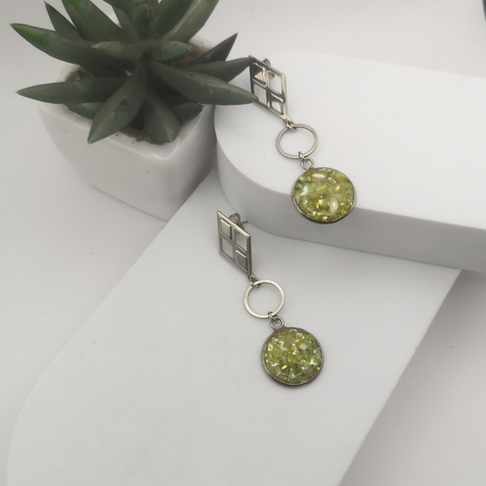 Crushed Green Freshwater Pearl Stainless Steel Dangle Earrings