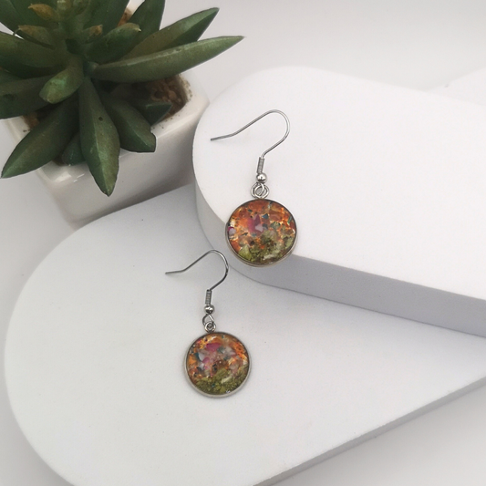 Crushed Multi Color Gemstones Stainless Steel Drop Earrings