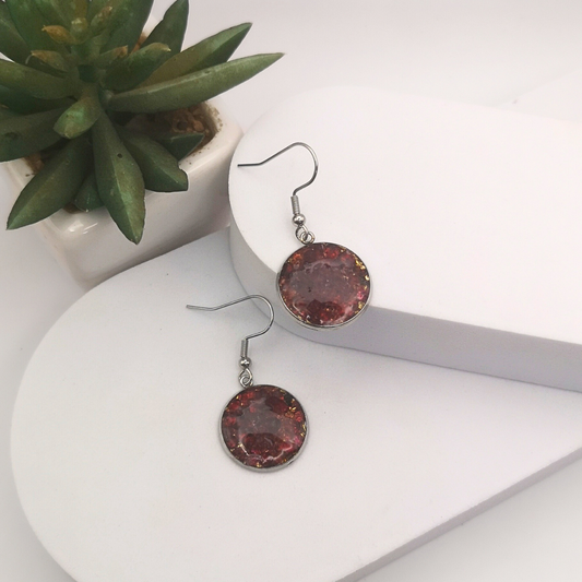 Crushed Red Garnet Stainless Steel Drop Earrings