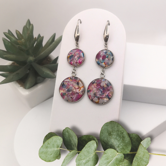 Crushed Multi Color Agate Stainless Steel Dangle Earrings