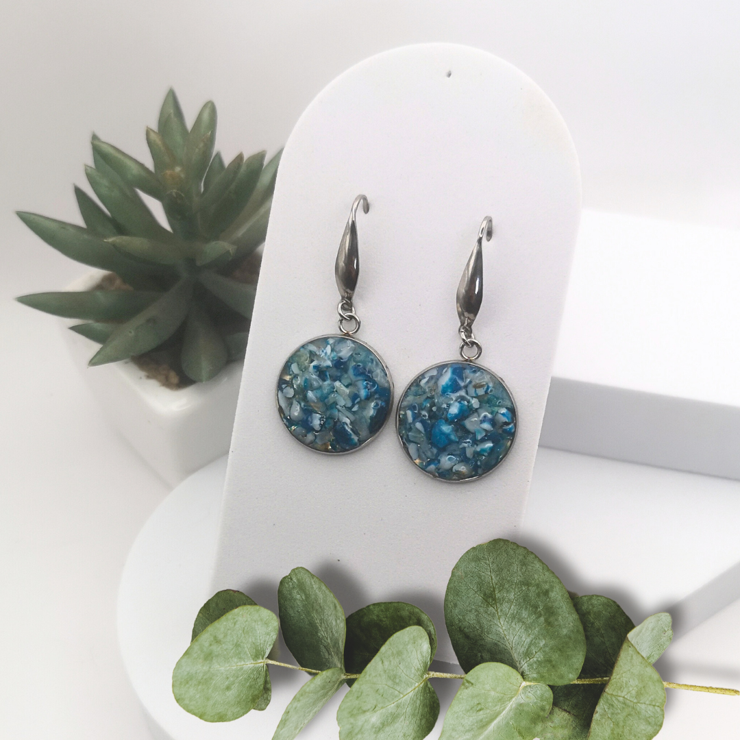 Crushed Turquoise Agate Stainless Steel Drop Earrings