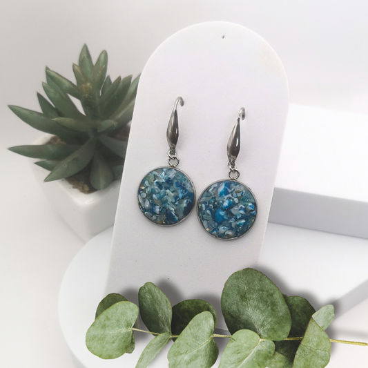 Crushed Turquoise Agate Stainless Steel Drop Earrings