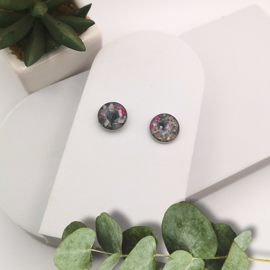 Crushed Agate Gemstone 12mm Ear Studs