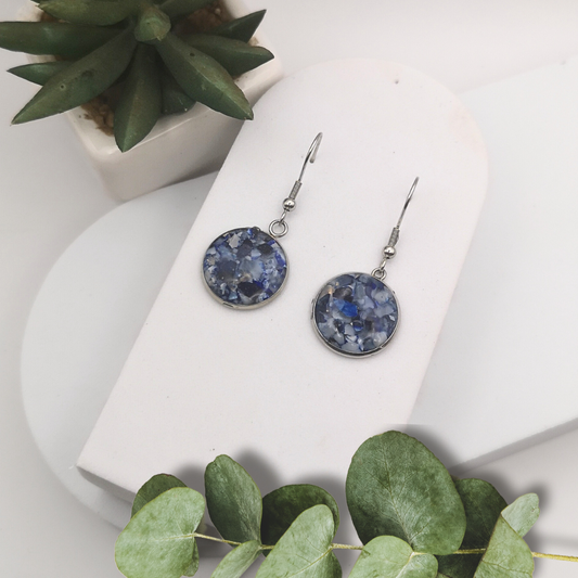 Crushed Dark Blue Agate Stainless Steel Drop Earrings