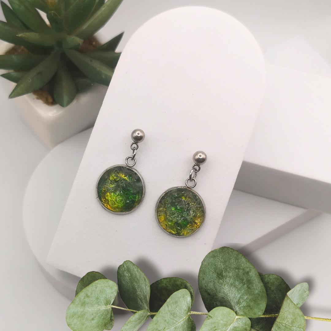 Crushed Gaia Stone Stainless Steel Drop Earrings