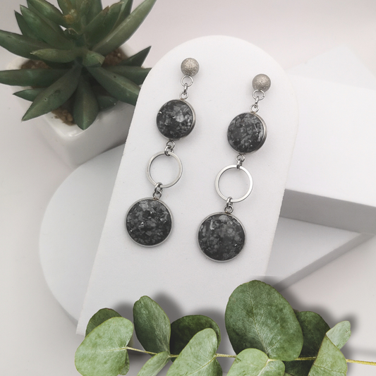 Crushed Snowflake obsidian Stainless Steel Dangle Earrings