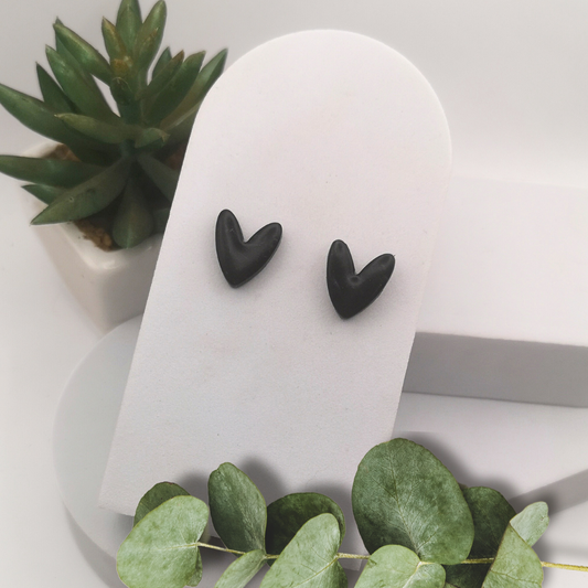 Black Polymer Clay Heart Ear Studs