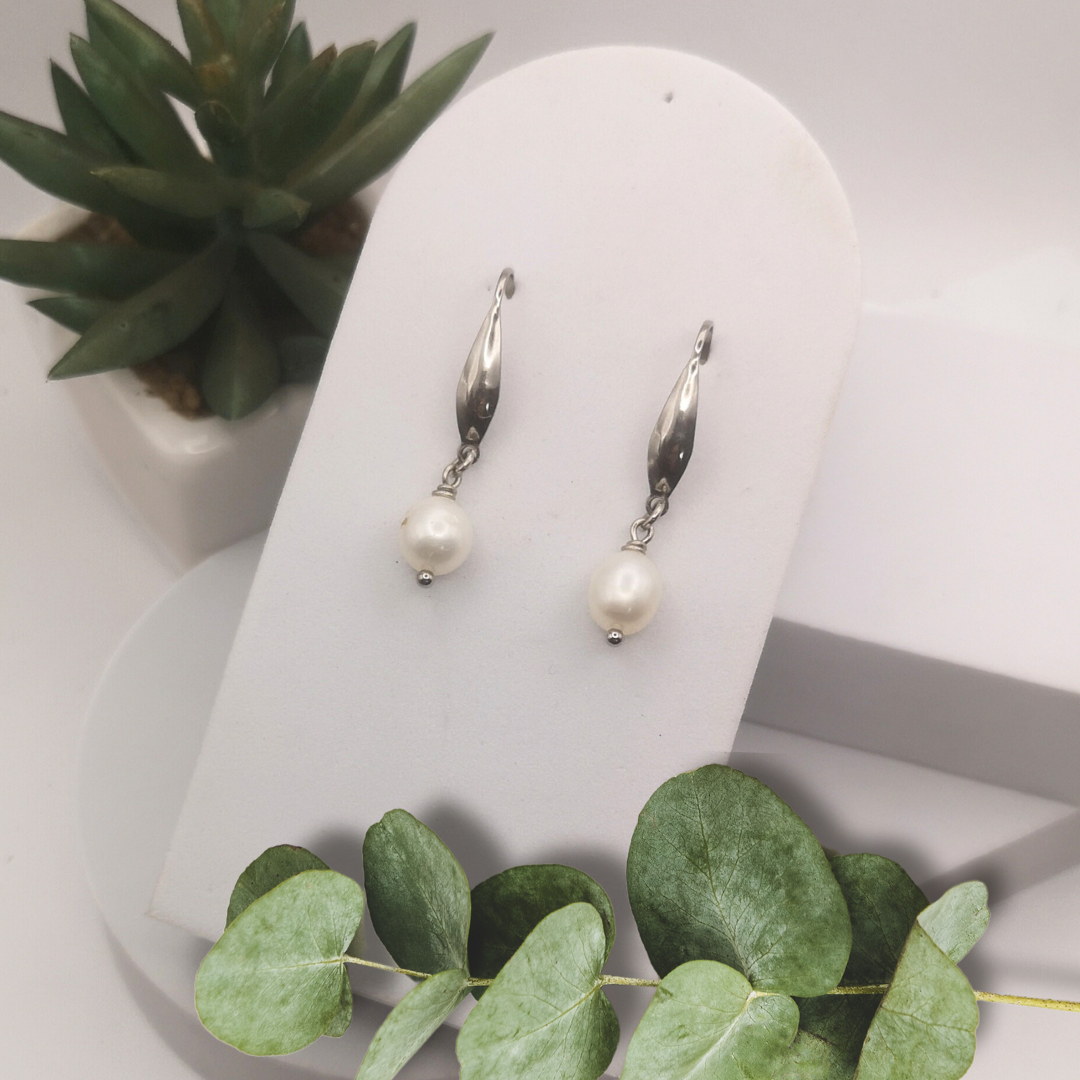 White Freshwater Pearl Drop Earrings