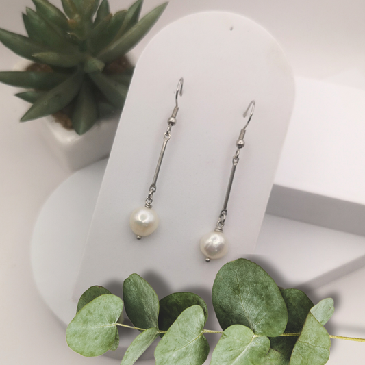 White Freshwater Pearl Dangle Earrings