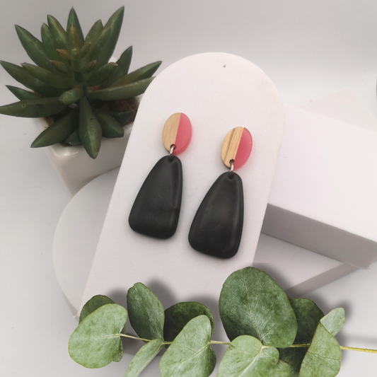 Black Triangle Polymer Clay Drop Earrings