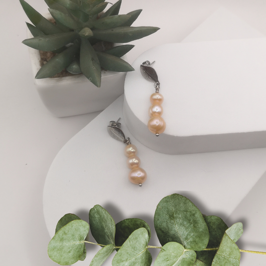 Peach Freshwater Pearl Stainless Steel Drop Earrings