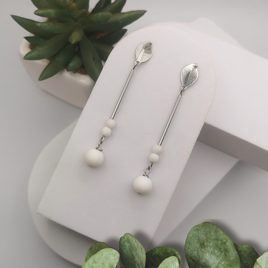 Natural White Stone Stainless Steel Dangle Earrings