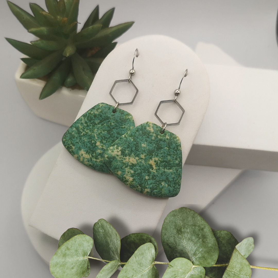 Moss Green Polymer Clay Stainless Steel Dangle Earrings