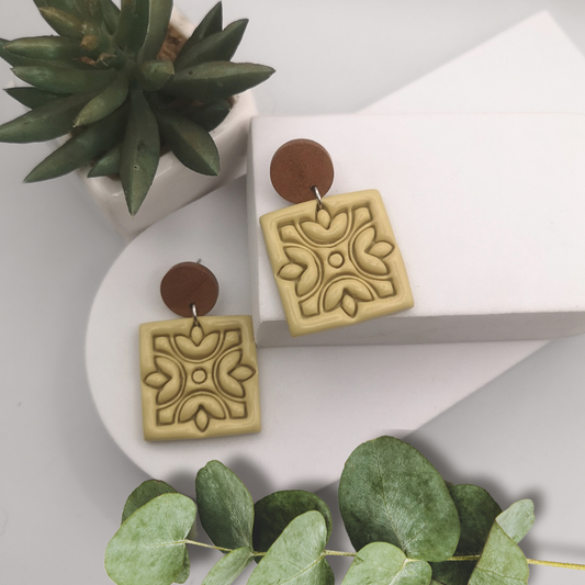 Square Embossed Polymer Clay Drop Earrings