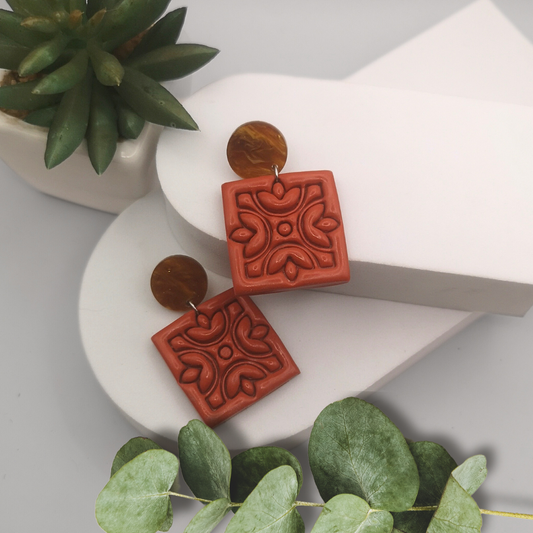 Square Embossed Polymer Clay Drop Earrings