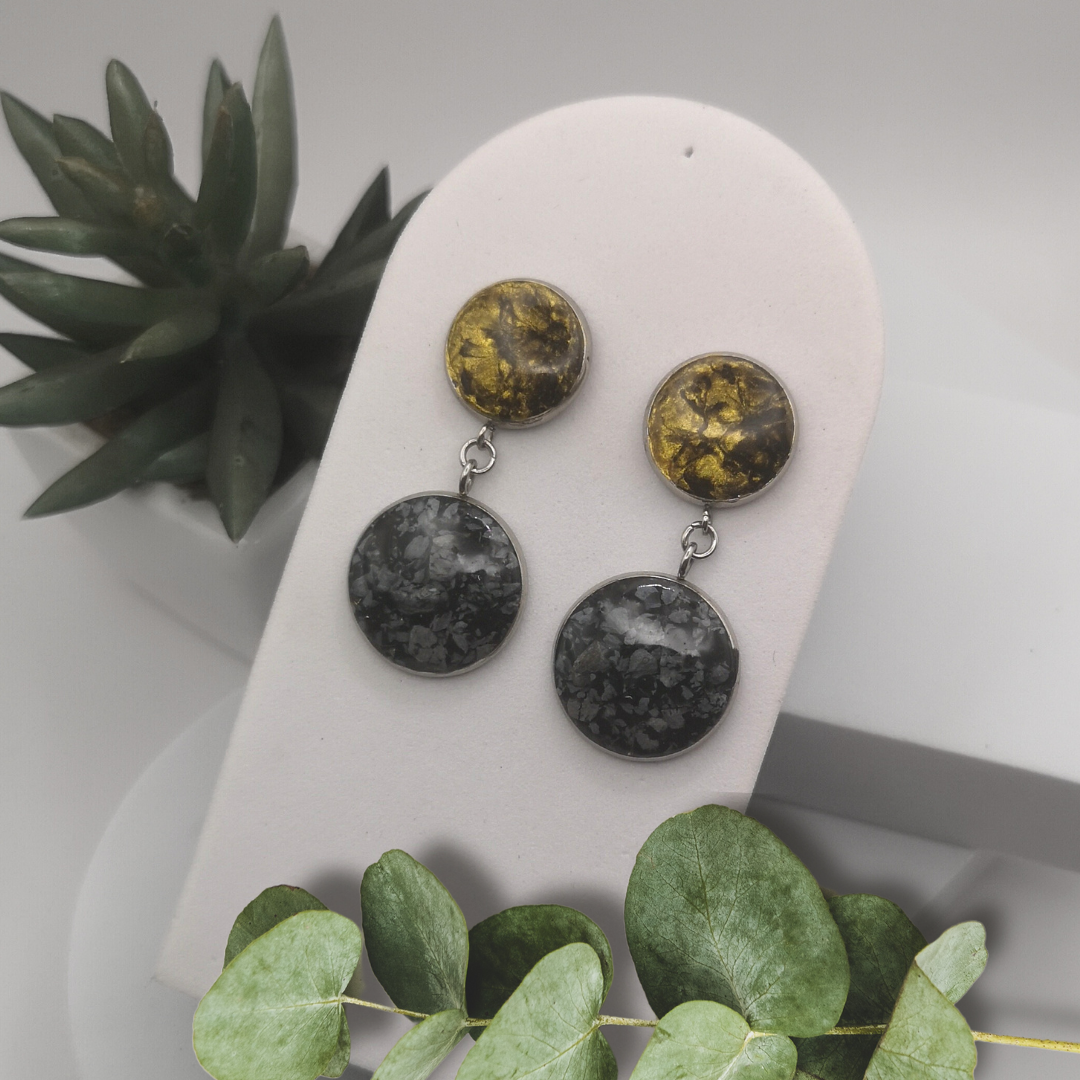 Crushed Snowflake Obsidian Stainless Steel Drop Earrings