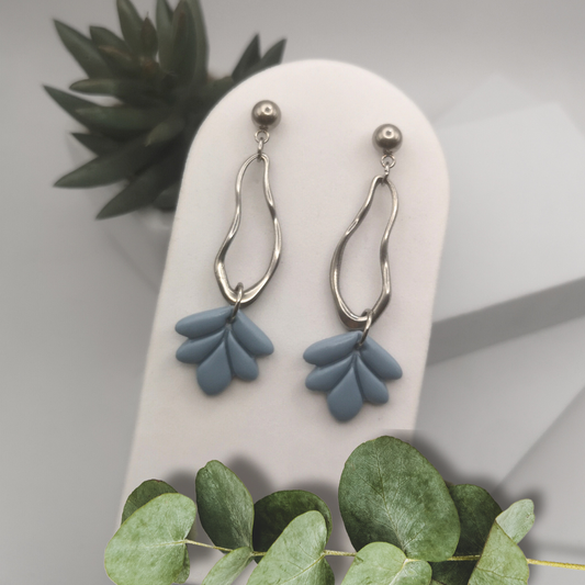 Polymer Clay Blue Leaf Shaped Dangle Earrings