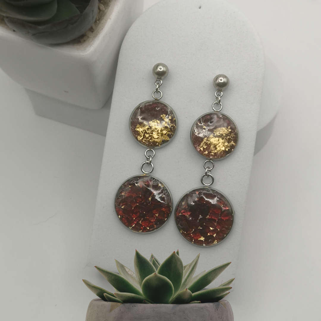 Red Garnet Stainless Steel Dangle Earrings