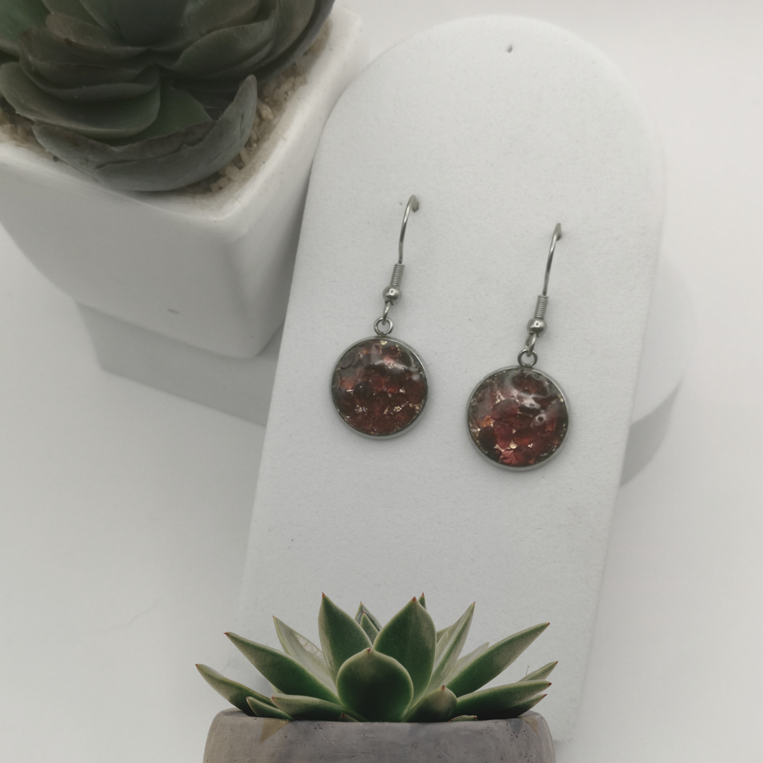 Red Garnet Stainless Steel Drop Earrings