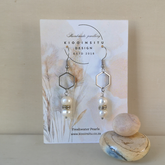 White Freshwater Pearl Stainless Steel Dangle Earrings