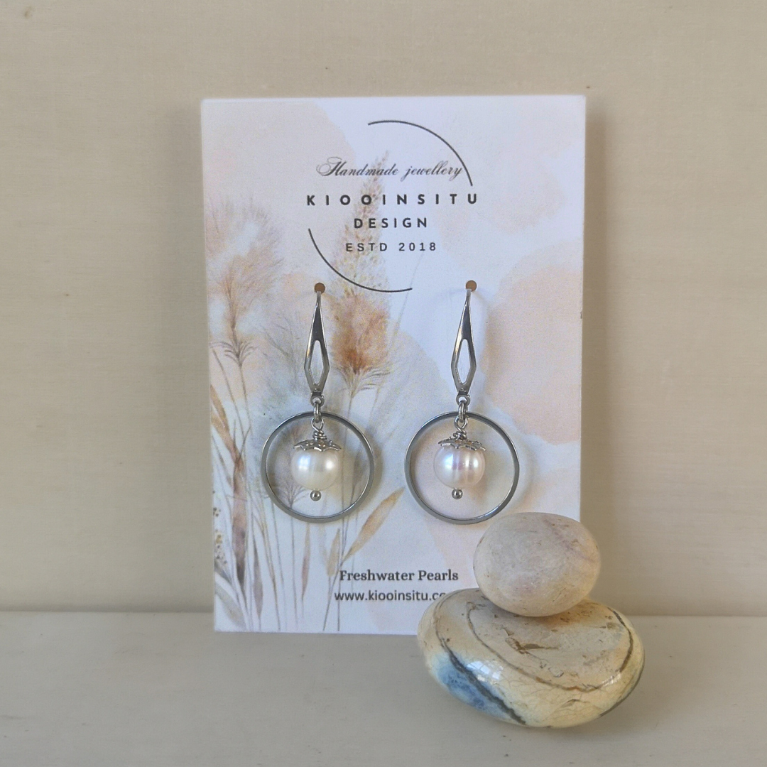 White Freshwater Pearl Stainless Steel Drop Earrings