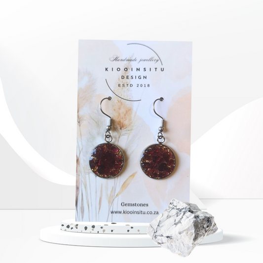 Crushed Red Garnet Stainless Steel Drop Earrings