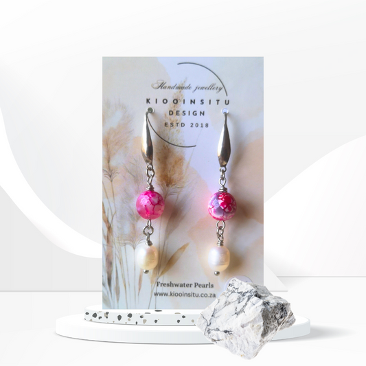 White Freshwater Pearl And Pink Agate Drop Earrings