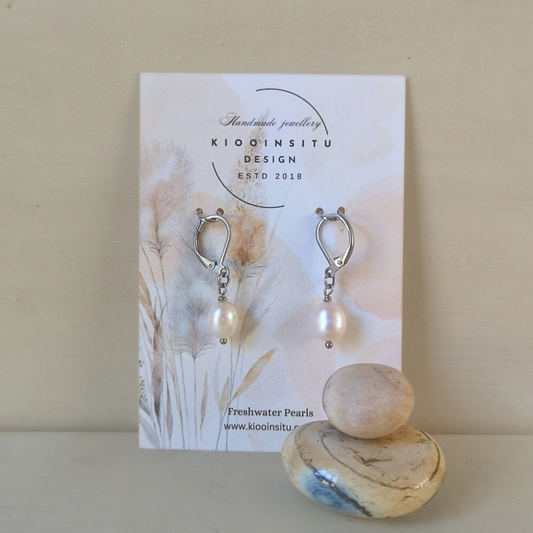 White Freshwater Pearl Stainless Steel Drop Earrings