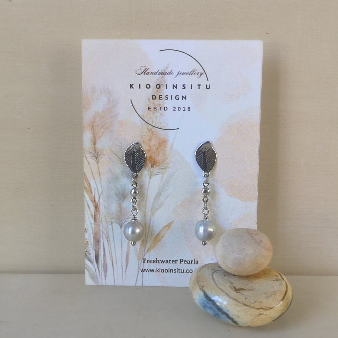 Silver Freshwater Pearl Stainless Steel Dangle Earrings