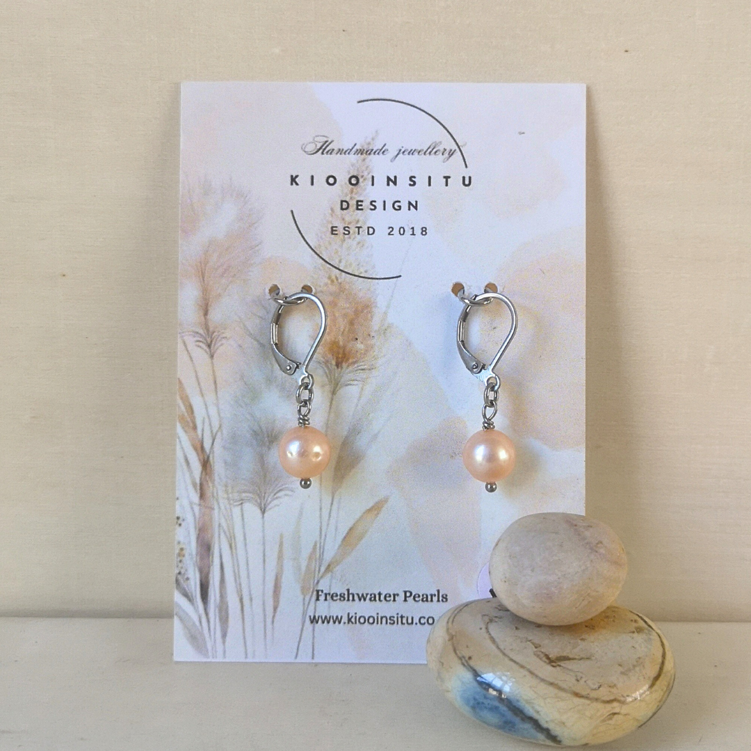 Peach Freshwater Pearl Stainless Steel Drop Earrings