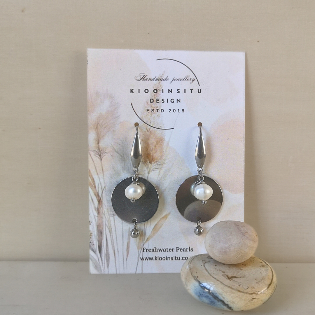 White Freshwater Pearl Stainless Steel Drop Earrings