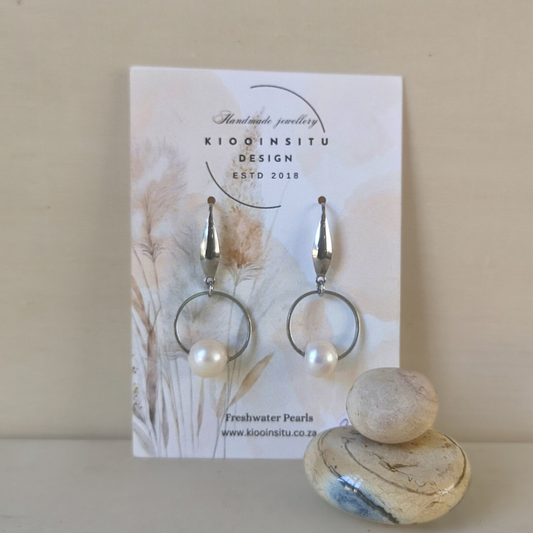 White Freshwater Pearl Stainless Steel Drop Earrings