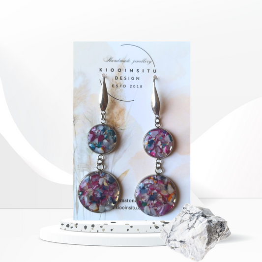 Crushed Multi Color Agate Stainless Steel Dangle Earrings