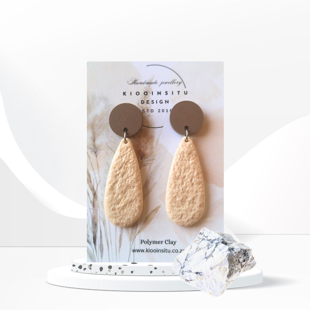 Elegant Beige Teardrop Polymer Clay Earrings