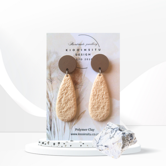 Elegant Beige Teardrop Polymer Clay Earrings