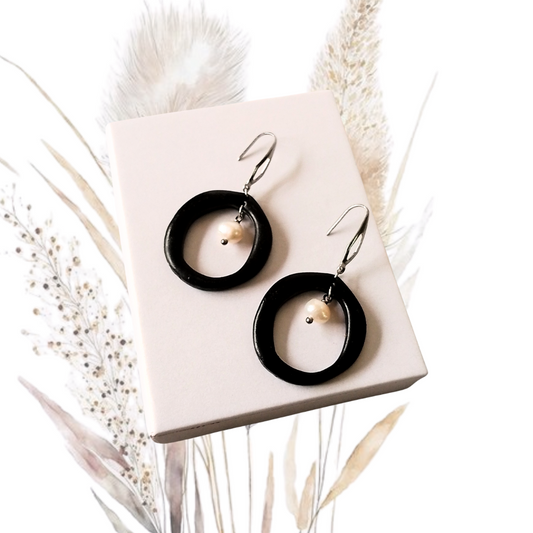 Add a touch of handmade elegance with our Hoop Polymer Clay &amp; Freshwater Pearl Earrings